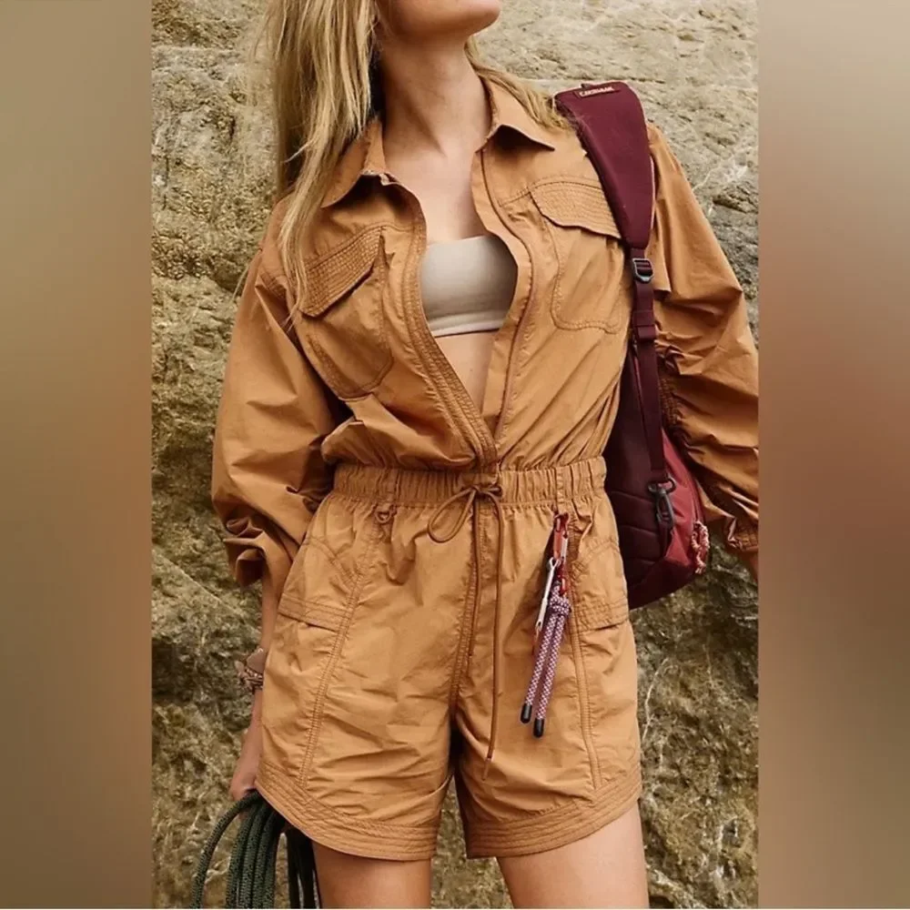 NWOT Free People In The Wild Shortsie Romper Long Sleeve One Piece